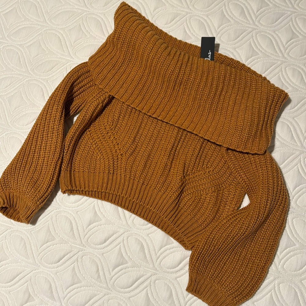Lulus Carmichael Light Brown Off-the-shoulder Knit sweater XS